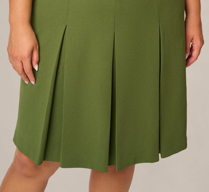 Plus Size Knit Crepe Bow Front Dress - Olive Cypress | Adrianna Papell