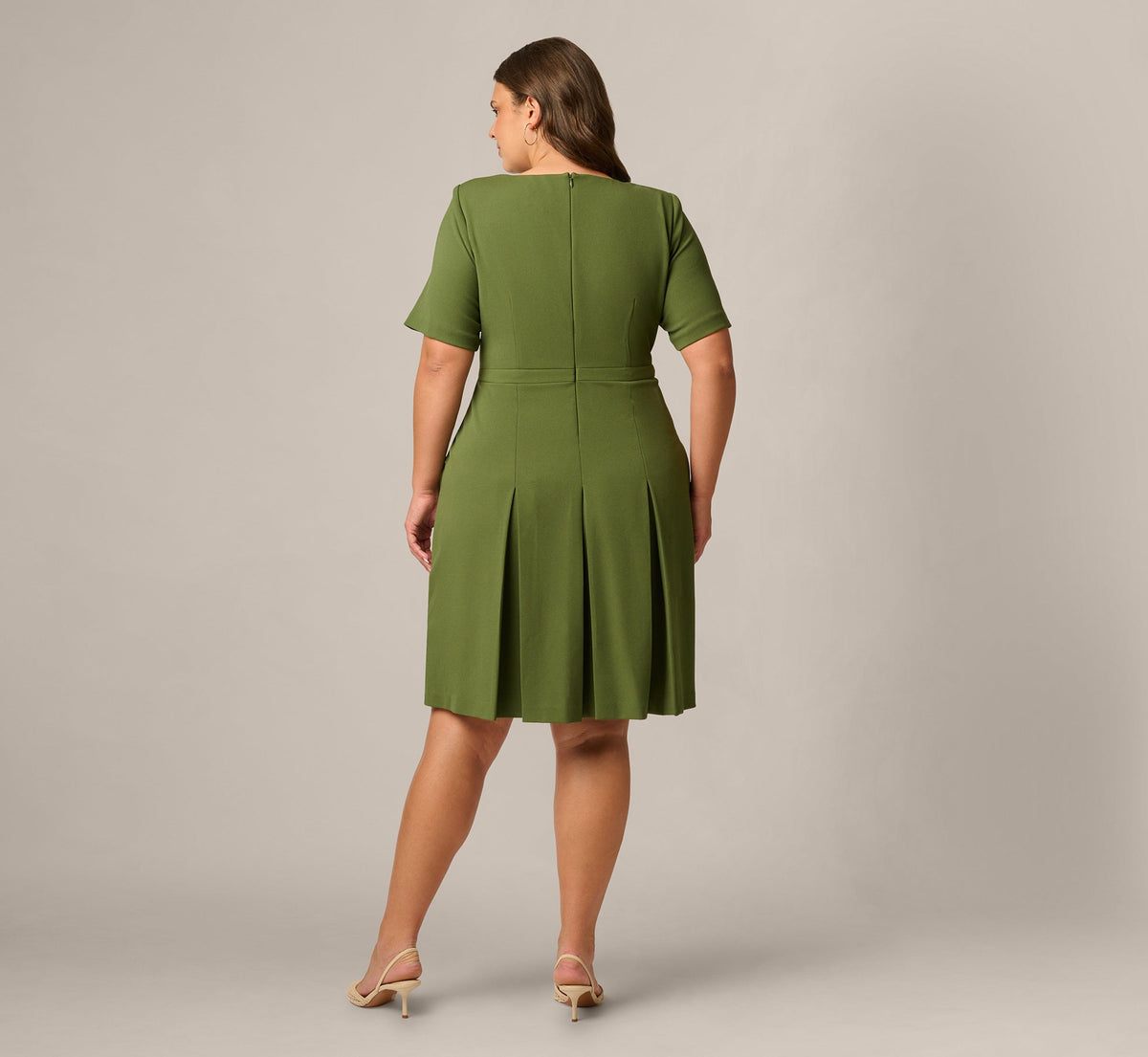 Plus Size Knit Crepe Bow Front Dress - Olive Cypress | Adrianna Papell