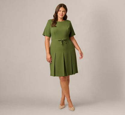 Plus Size Knit Crepe Bow Front Dress - Olive Cypress | Adrianna Papell