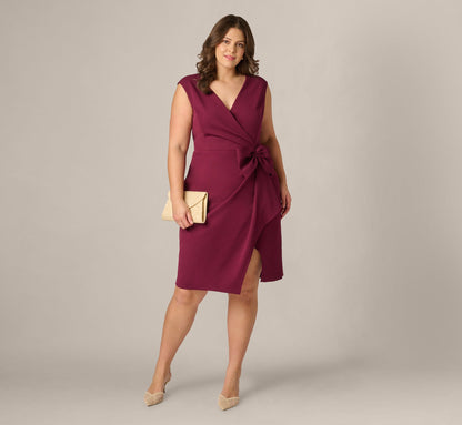 Plus Size Bow Accent Stretch Wrap Dress - Cabernet | Adrianna Papell