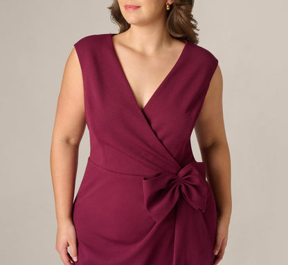 Plus Size Bow Accent Stretch Wrap Dress - Cabernet | Adrianna Papell