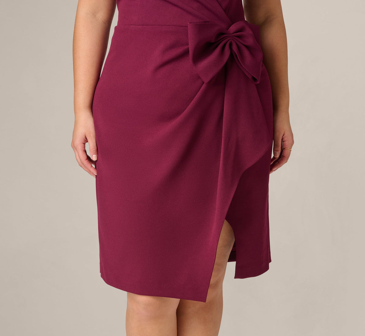 Plus Size Bow Accent Stretch Wrap Dress - Cabernet | Adrianna Papell