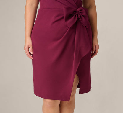 Plus Size Bow Accent Stretch Wrap Dress - Cabernet | Adrianna Papell
