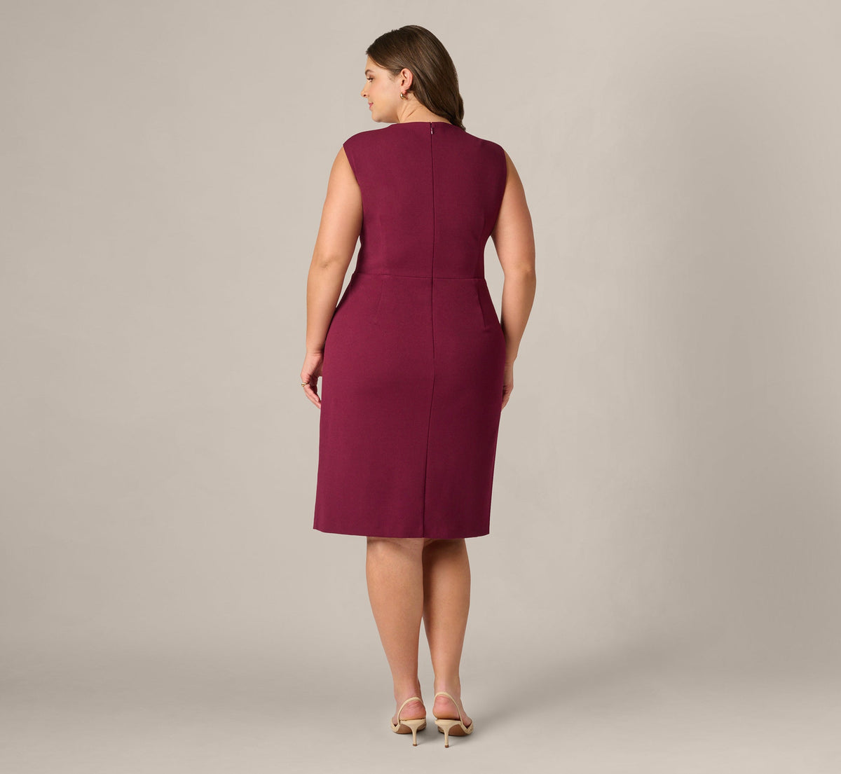 Plus Size Bow Accent Stretch Wrap Dress - Cabernet | Adrianna Papell