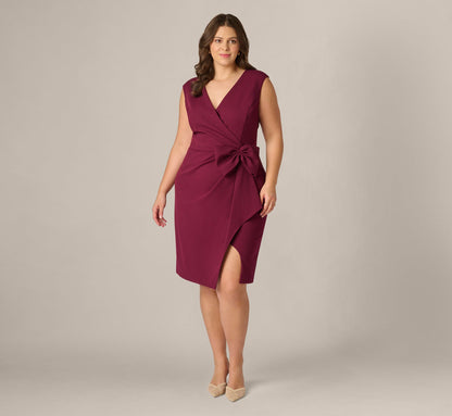 Plus Size Bow Accent Stretch Wrap Dress - Cabernet | Adrianna Papell