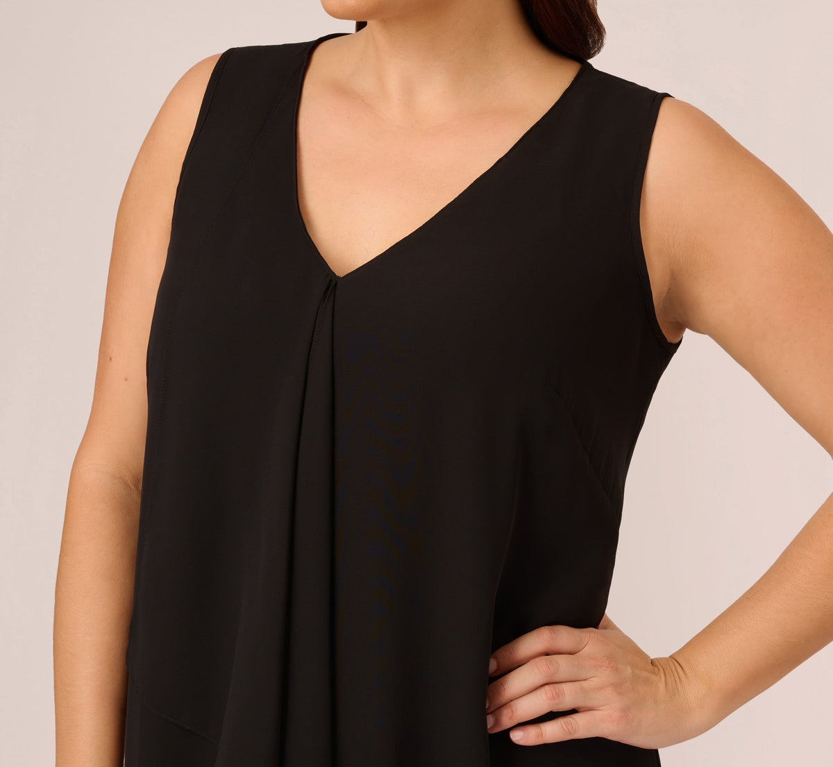 Plus Size Sleeveless Chiffon Dress With Cascading Details - Black | Adrianna Papell