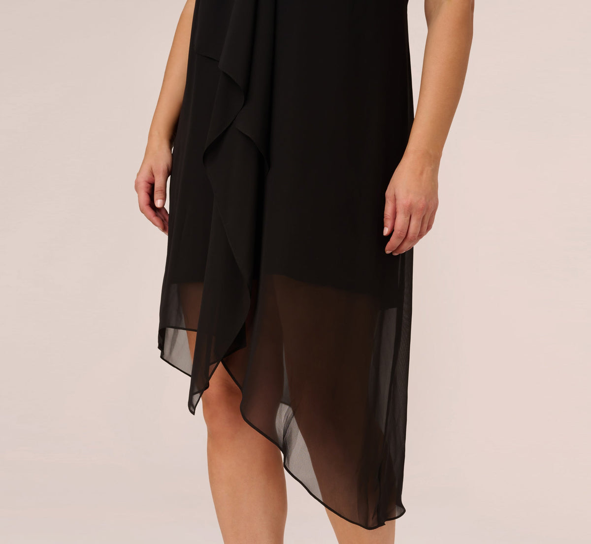 Plus Size Sleeveless Chiffon Dress With Cascading Details - Black | Adrianna Papell