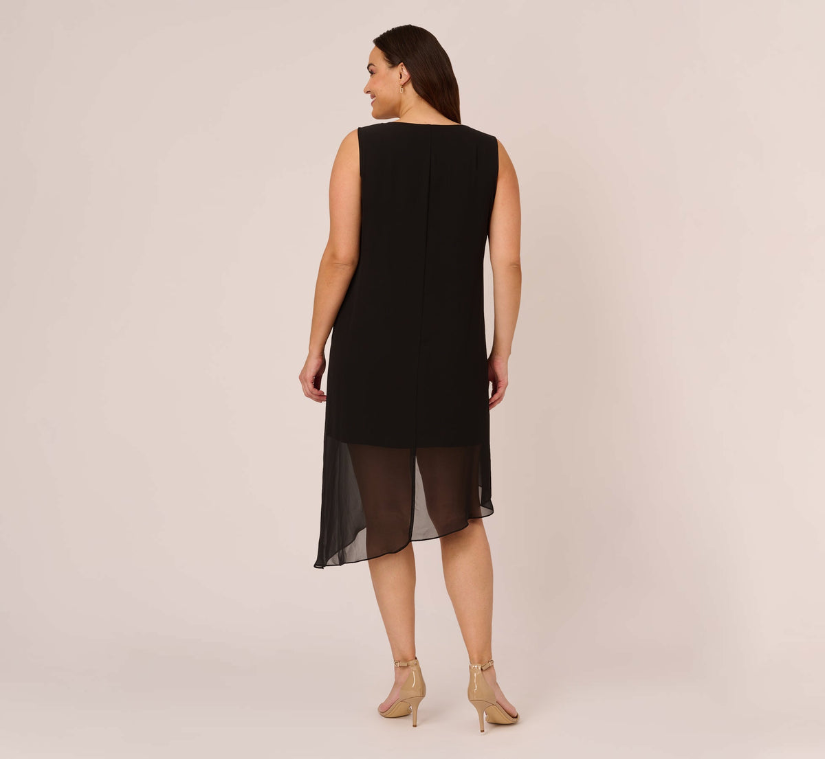 Plus Size Sleeveless Chiffon Dress With Cascading Details - Black | Adrianna Papell