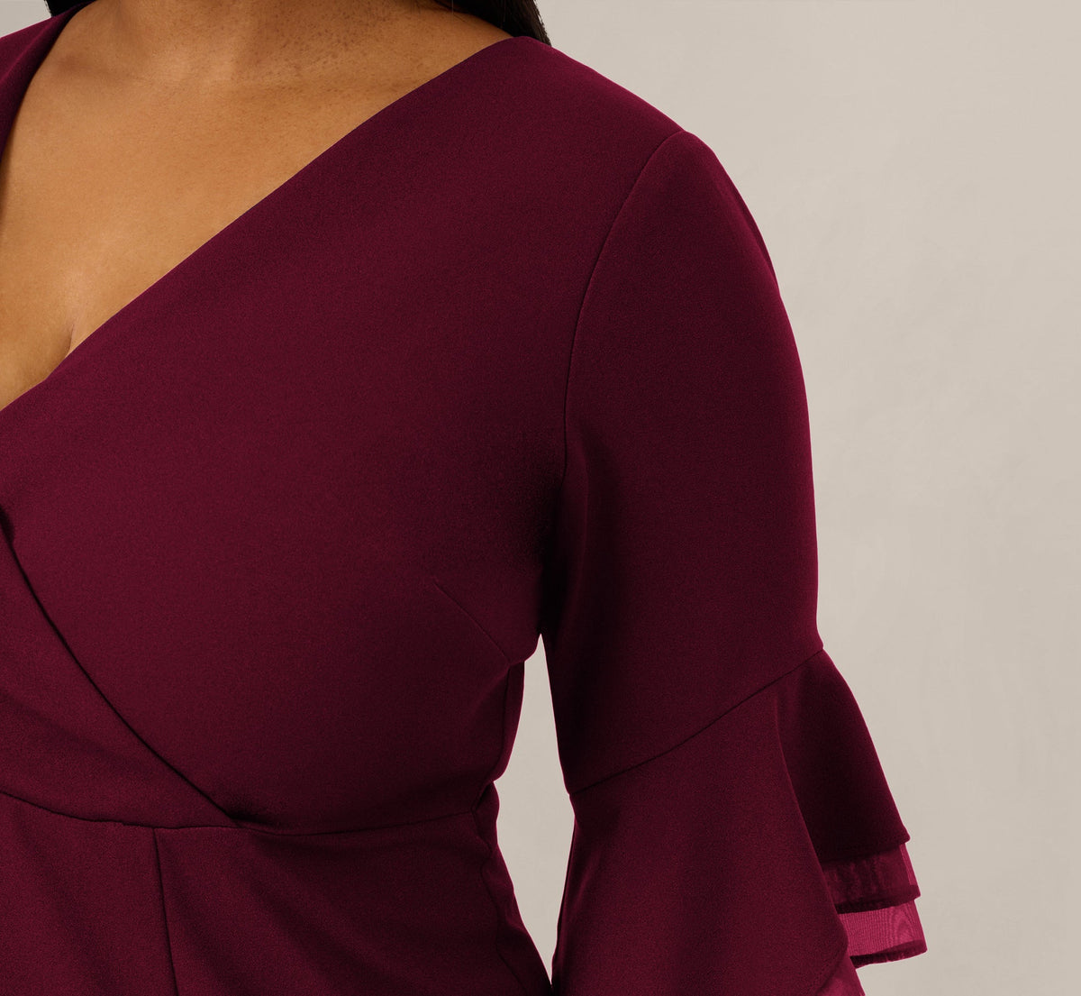 Plus Size Three Quarter Bell Sleeve Sheath Midi Dress - Cabernet | Adrianna Papell