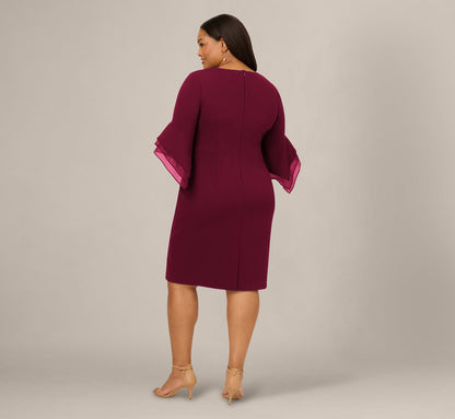 Plus Size Three Quarter Bell Sleeve Sheath Midi Dress - Cabernet | Adrianna Papell