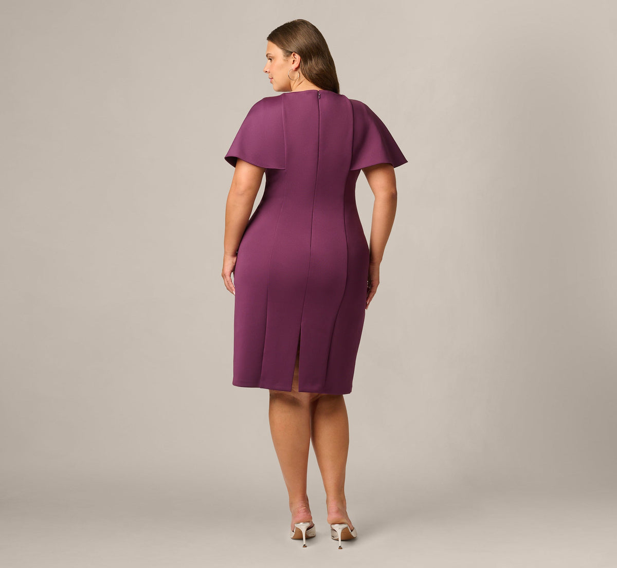 Plus Size Cape Sleeve 3D Floral Stretch Sheath Dress - Pinot Noir | Adrianna Papell