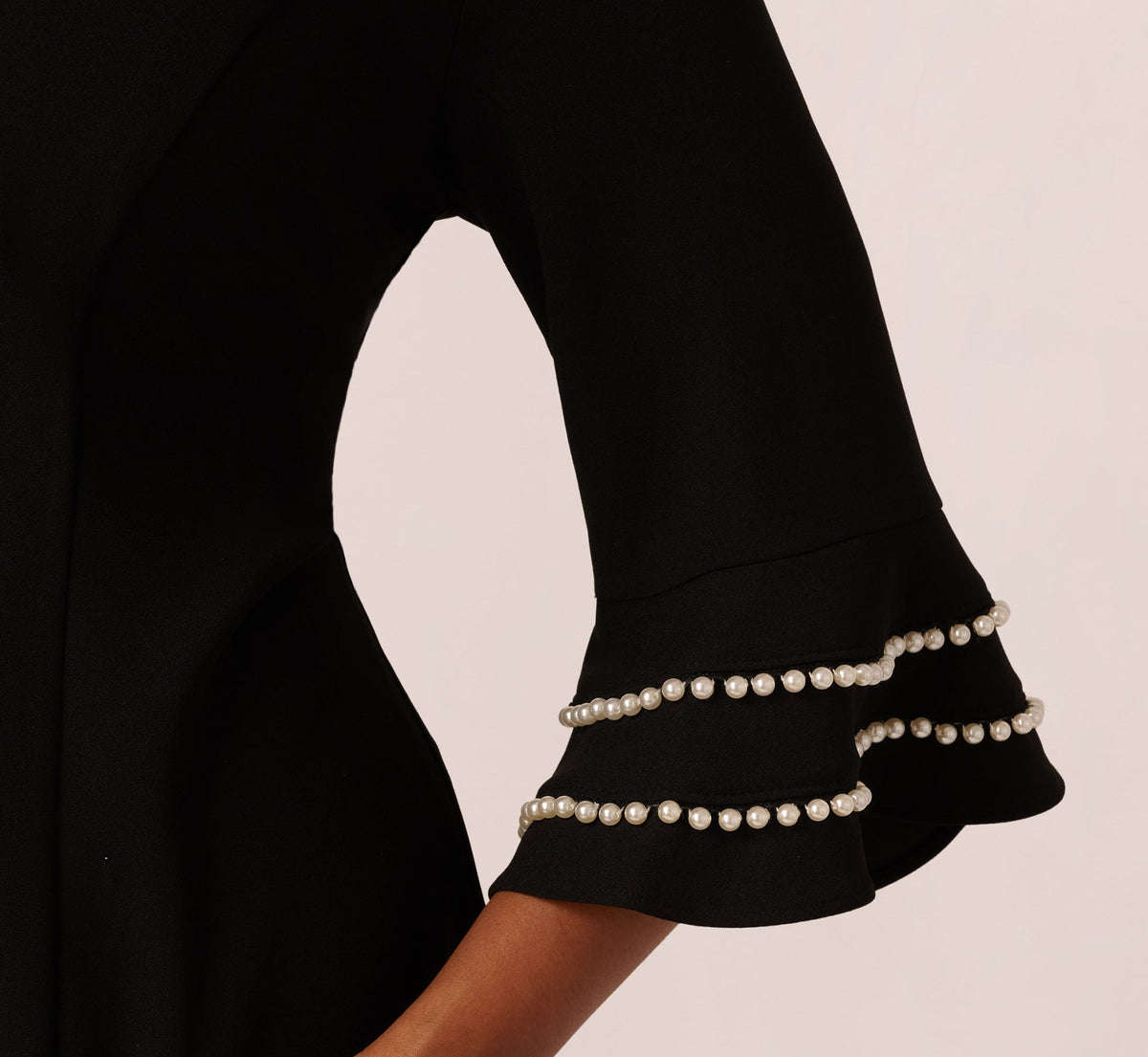 Plus Size Three Quarter Bell Sleeve Pearly Trim Sheath Dress - Black Ivory | Adrianna Papell