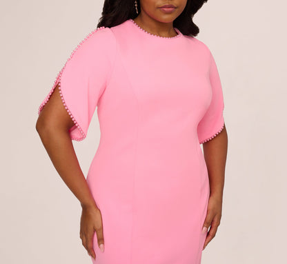 Plus Size Crepe Midi Length Sheath Dress With Pearly Trim - Cherry Blossom | Adrianna Papell
