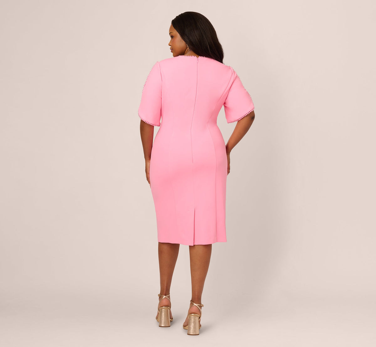 Plus Size Crepe Midi Length Sheath Dress With Pearly Trim - Cherry Blossom | Adrianna Papell