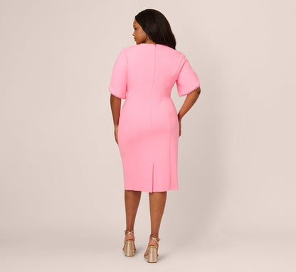 Plus Size Crepe Midi Length Sheath Dress With Pearly Trim - Cherry Blossom | Adrianna Papell