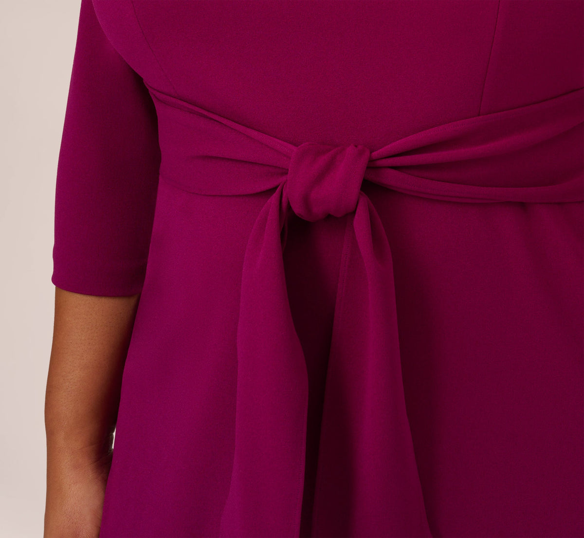 Plus Size Knit Crepe Bow Sheath Dress With Three Quarter Sleeves - Wildberry | Adrianna Papell