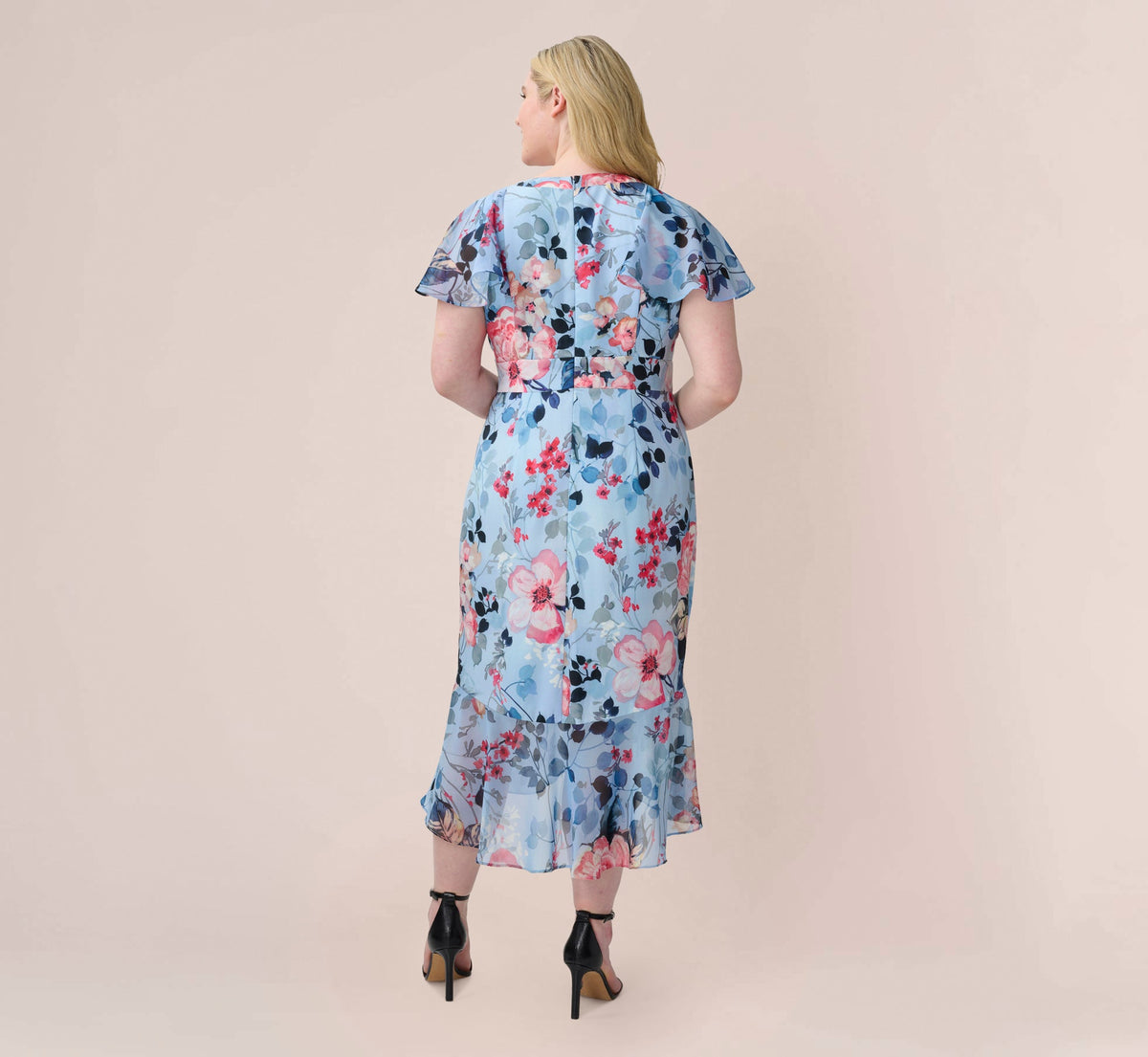 Plus Size Floral Faux Wrap Dress - Blue Multi | Adrianna Papell