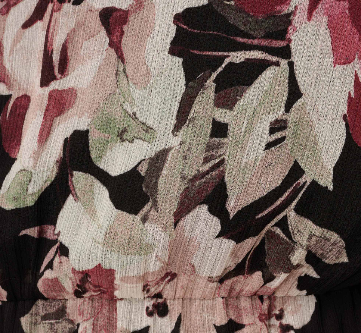 Plus Size Floral Chiffon Dress With Three Quarter Length Sleeves - Black Multi | Adrianna Papell