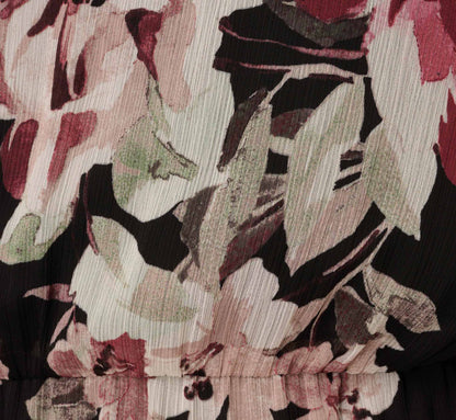 Plus Size Floral Chiffon Dress With Three Quarter Length Sleeves - Black Multi | Adrianna Papell