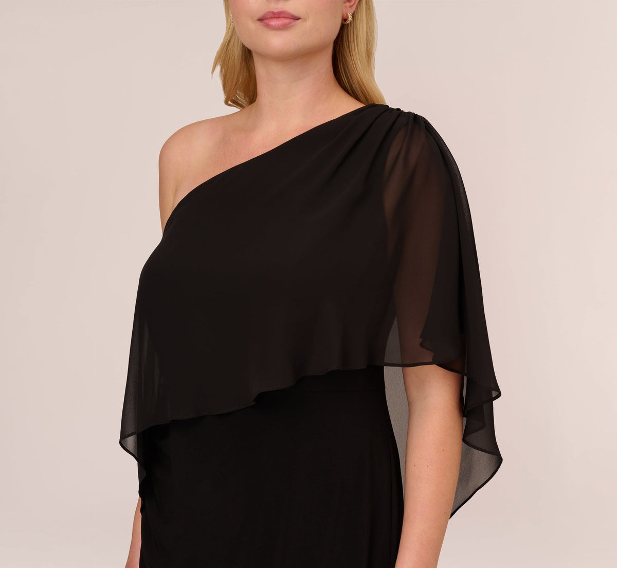 Plus Size One Shoulder Dress With Chiffon Cape - Black | Adrianna Papell