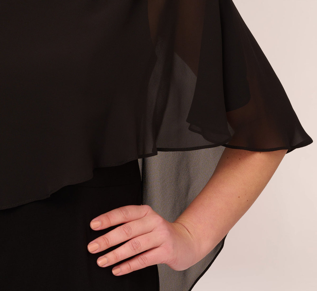 Plus Size One Shoulder Dress With Chiffon Cape - Black | Adrianna Papell