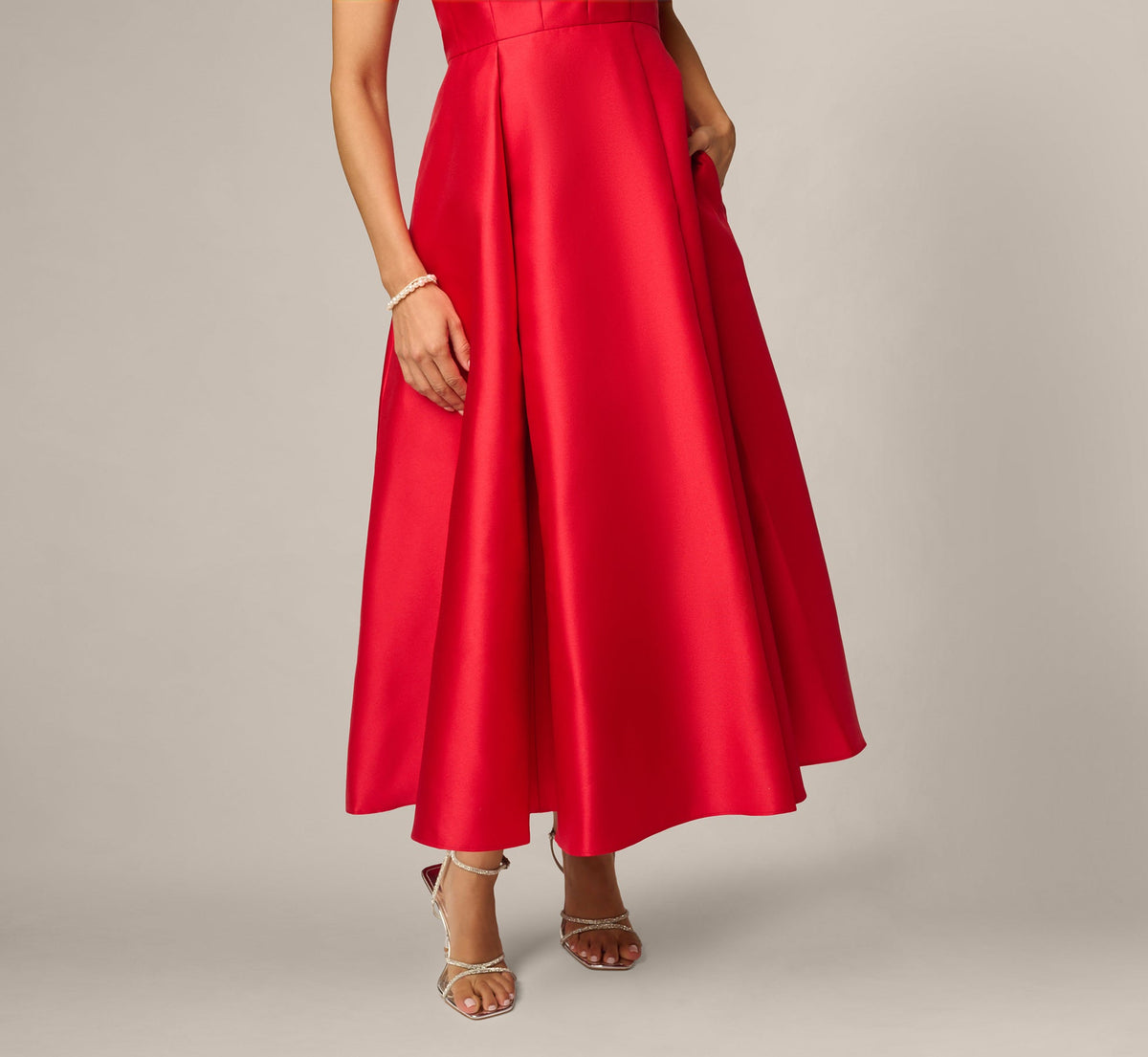 Petite Strapless Scalloped Fit And Flare Ankle Length Dress - Red | Adrianna Papell