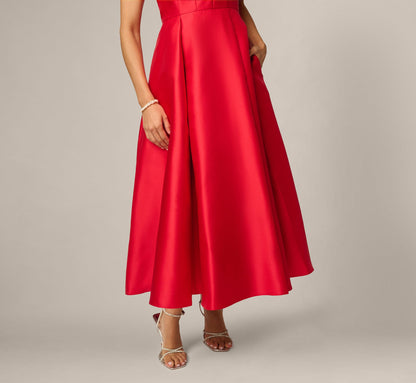 Petite Strapless Scalloped Fit And Flare Ankle Length Dress - Red | Adrianna Papell