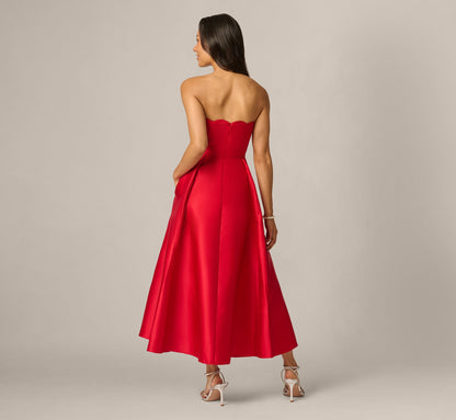 Petite Strapless Scalloped Fit And Flare Ankle Length Dress - Red | Adrianna Papell