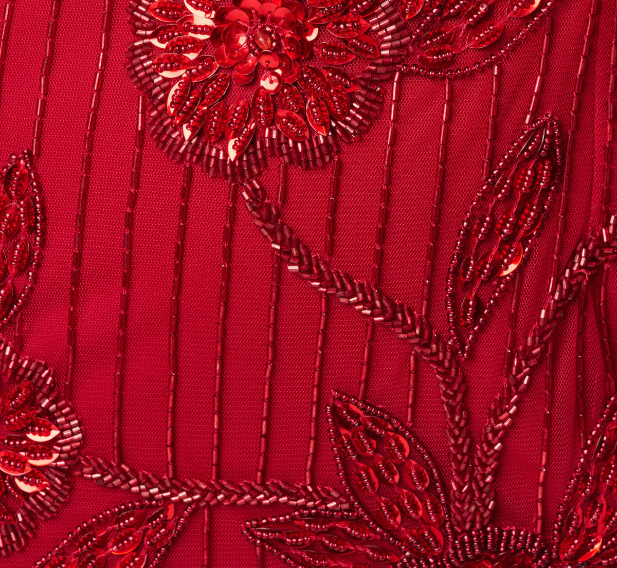 Petite Short Sleeve Linear Floral Beaded Column Gown - Cranberry | Adrianna Papell