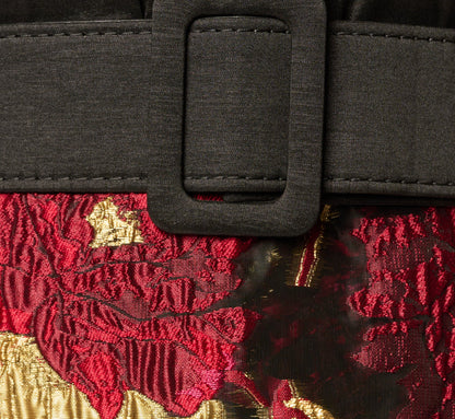 Petite Cap Sleeve Taffeta Floral Jacquard Combo Dress - Black Pink Multi | Adrianna Papell