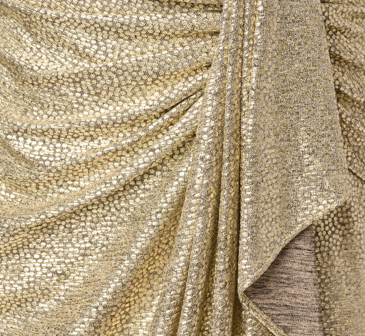 Petite Foil Knit Faux Wrap Dress With Long Sleeves - Light Gold | Adrianna Papell
