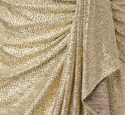 Petite Foil Knit Faux Wrap Dress With Long Sleeves - Light Gold | Adrianna Papell