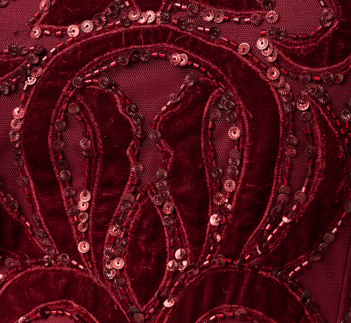 Petite Baroque Scroll Velvet Beaded Gown - Mahogany | Adrianna Papell