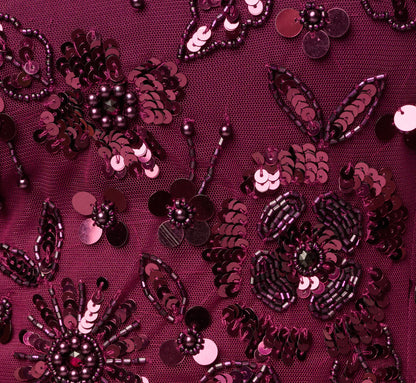 Petite Floral Beaded Ankle Length Gown - Bordeaux | Adrianna Papell