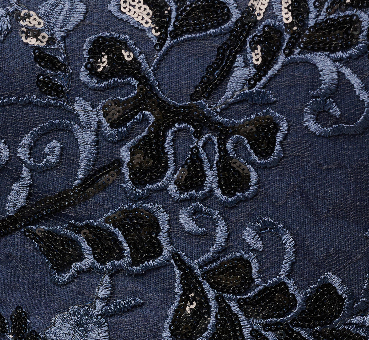 Petite Sequin Embroidered Midi Dress With Sheer Short Sleeves - Navy | Adrianna Papell