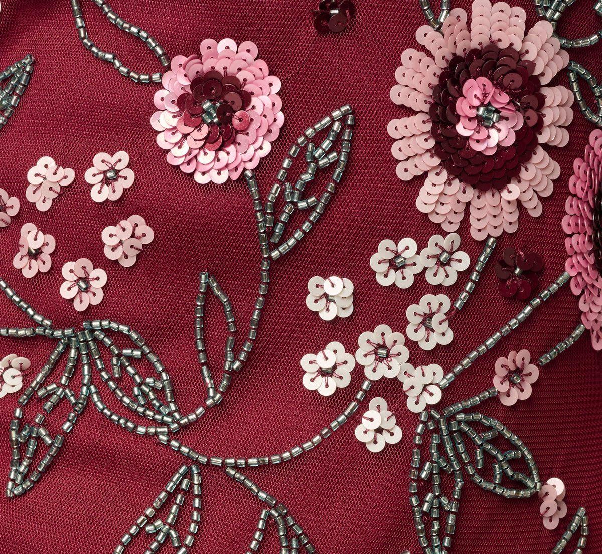 Petite Short Sleeve Floral Beaded Sequin Ankle Length Dress - Mahogany | Adrianna Papell