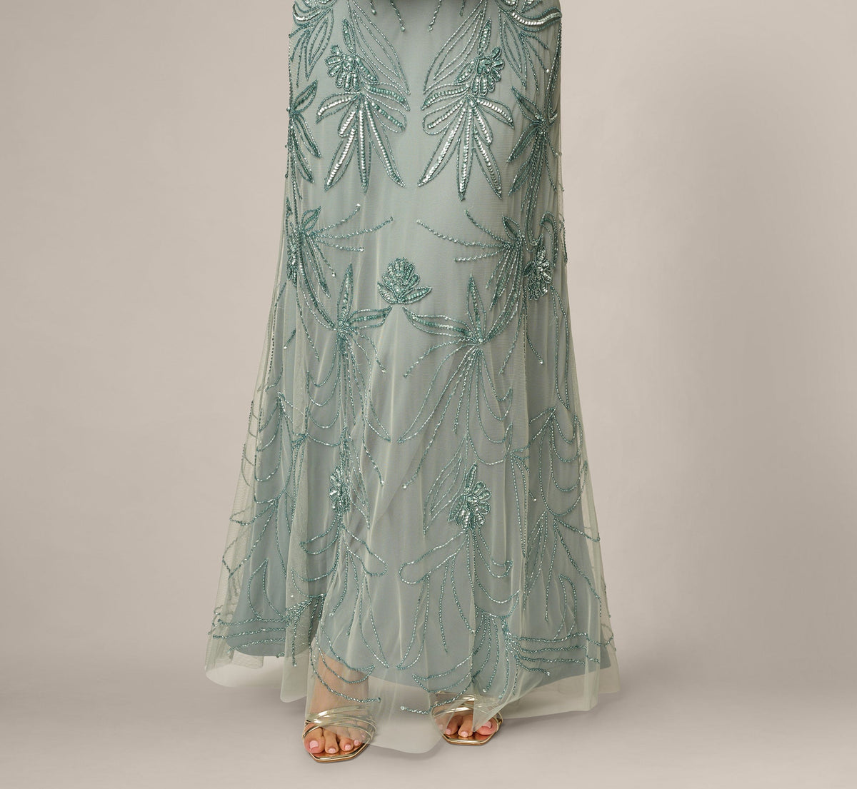 Petite Beaded Halter Blouson Long Dress - Sage | Adrianna Papell