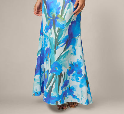 Petite One Shoulder Floral Print Mermaid Gown - Blue Multi | Adrianna Papell