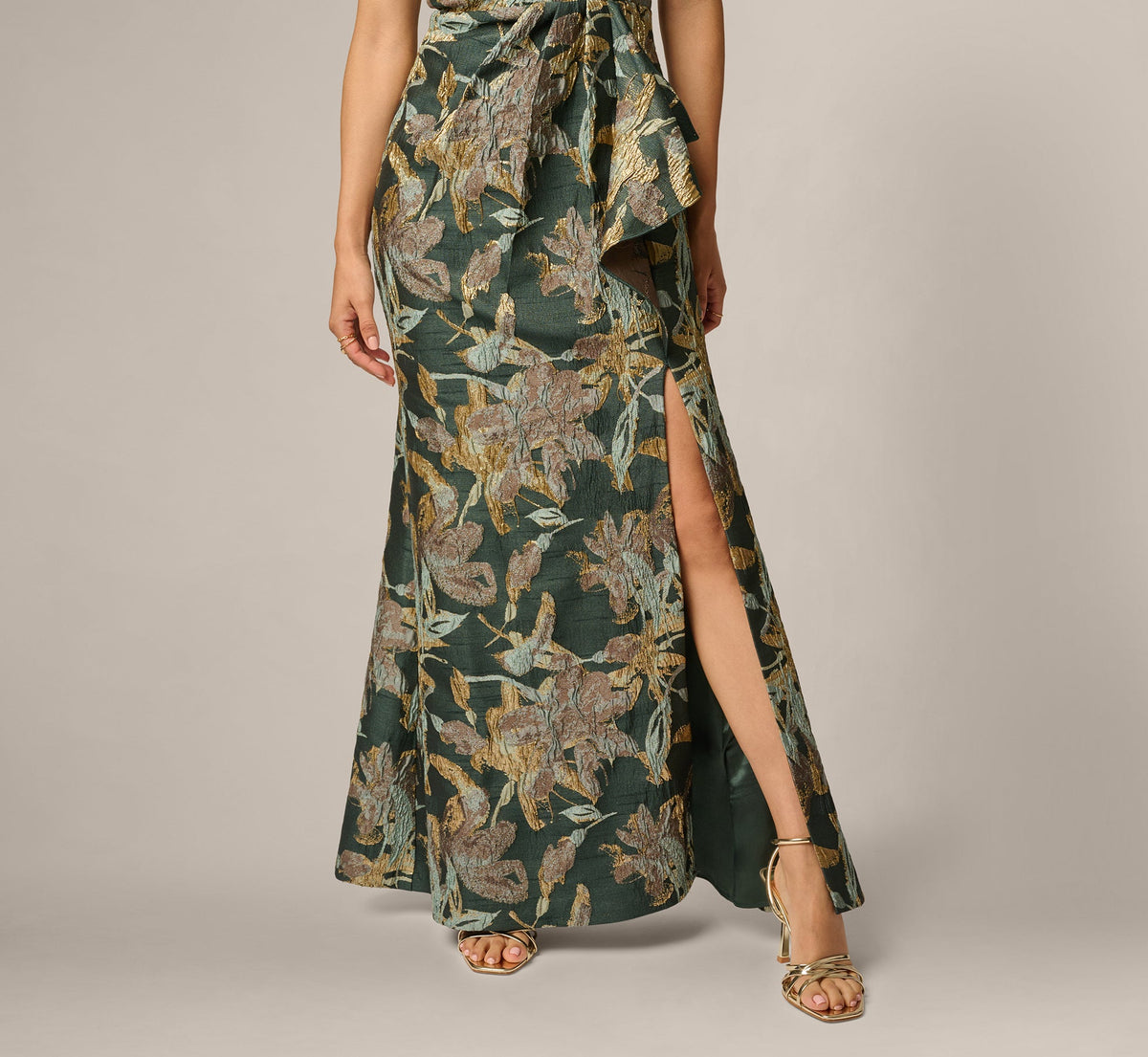 Petite One Shoulder Jacquard Dress - Green Gold | Adrianna Papell