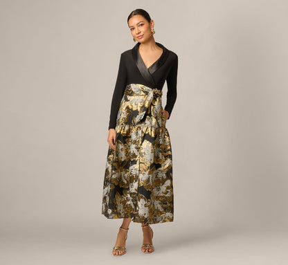 Petite Combo Floral Jacquard Dress - Black Gold | Adrianna Papell