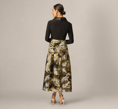 Petite Combo Floral Jacquard Dress - Black Gold | Adrianna Papell