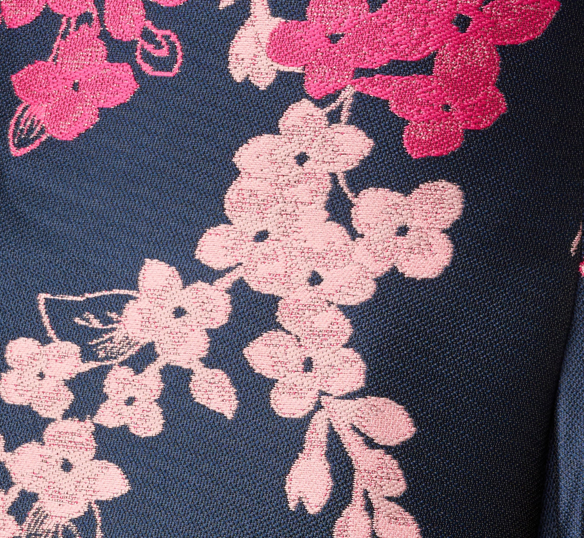 Petite Floral Jacquard Ankle Length Dress With Off The Shoulder Neckline - Navy Pink Multi | Adrianna Papell