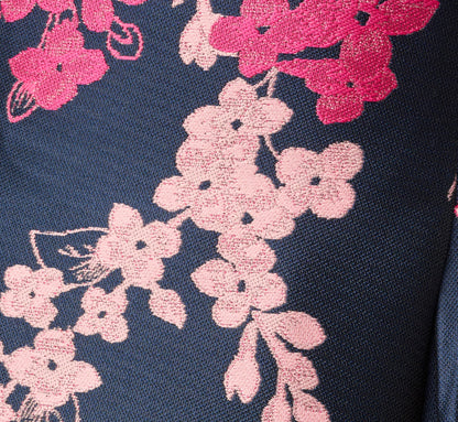 Petite Floral Jacquard Ankle Length Dress With Off The Shoulder Neckline - Navy Pink Multi | Adrianna Papell