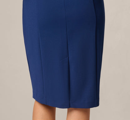 Petite Knit Crepe Sheath Dress With Tiered Three Quarter Sleeves - Navy Sateen | Adrianna Papell