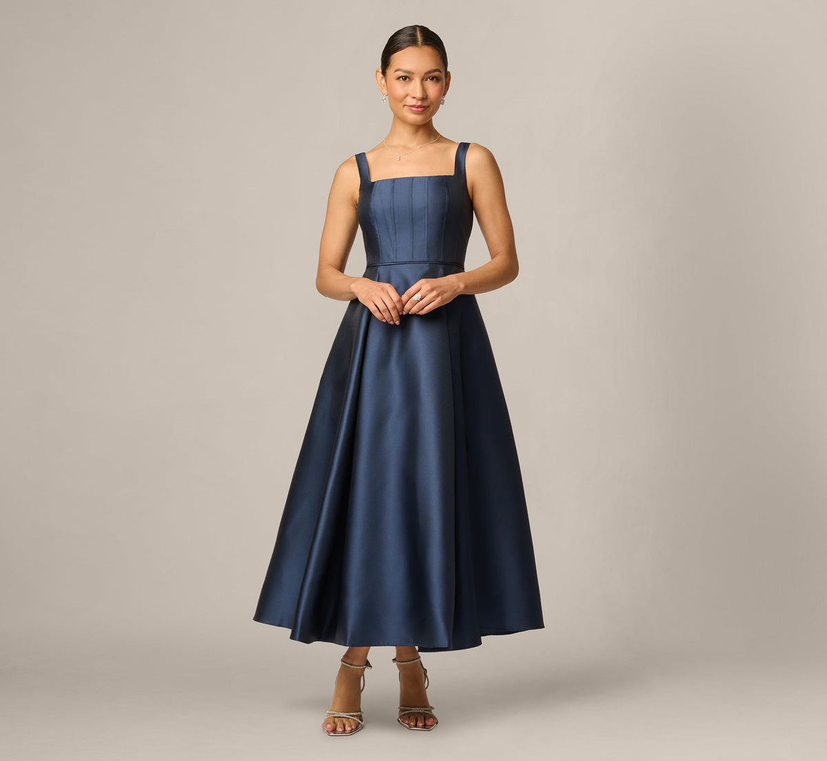 Petite Mikado Sleeveless Square Neck Midi Dress - Midnight | Adrianna Papell