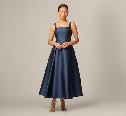 Petite Mikado Sleeveless Square Neck Midi Dress - Midnight | Adrianna Papell