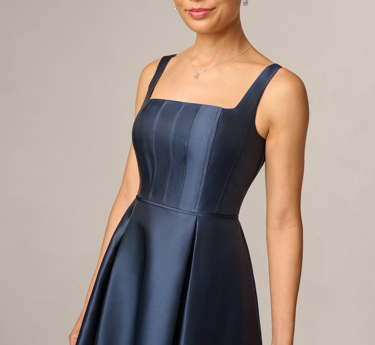 Petite Mikado Sleeveless Square Neck Midi Dress - Midnight | Adrianna Papell