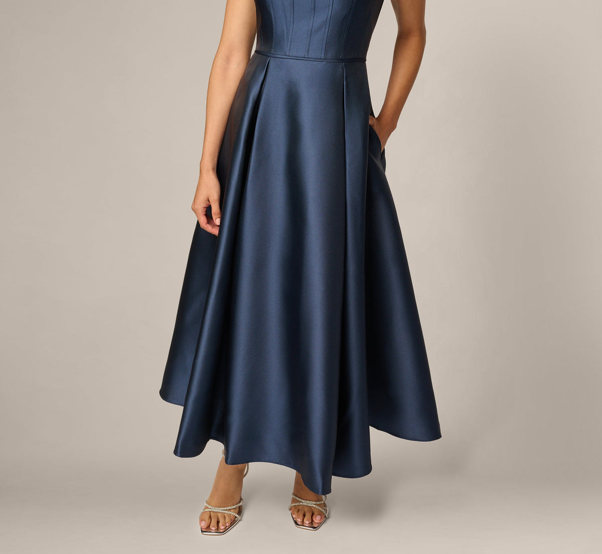 Petite Mikado Sleeveless Square Neck Midi Dress - Midnight | Adrianna Papell