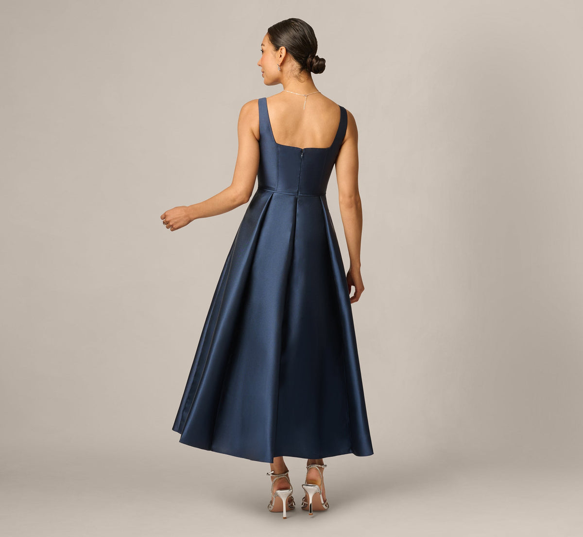 Petite Mikado Sleeveless Square Neck Midi Dress - Midnight | Adrianna Papell