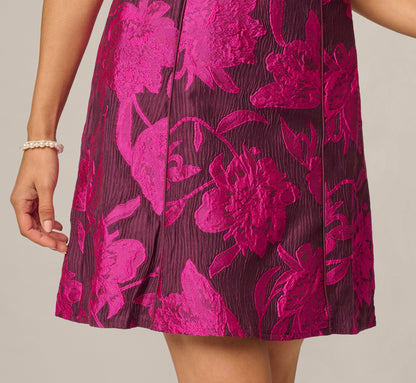 Petite Floral Jacquard Short A Line Dress - Burgundy Pink | Adrianna Papell